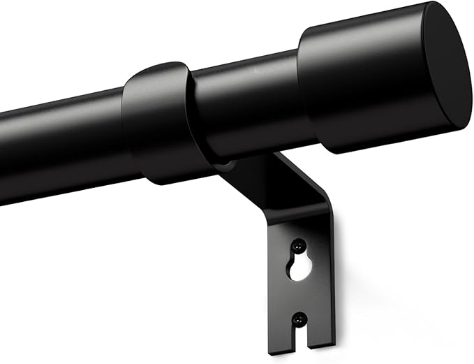 Black Curtain Poles for Eyelet Curtains Metal Extendable Curtain Rod Adjustable Voile Curtain Poles for Windows Door (Black, 76 to 228cm)