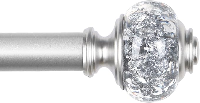 KAMANINA Curtain Pole Silver 80 to 218 cm, 22 mm Diameter Decorative Curtain Poles for Eyelet Curtains, Splicing and Telescoping Curtain Rods with Translucent Finials